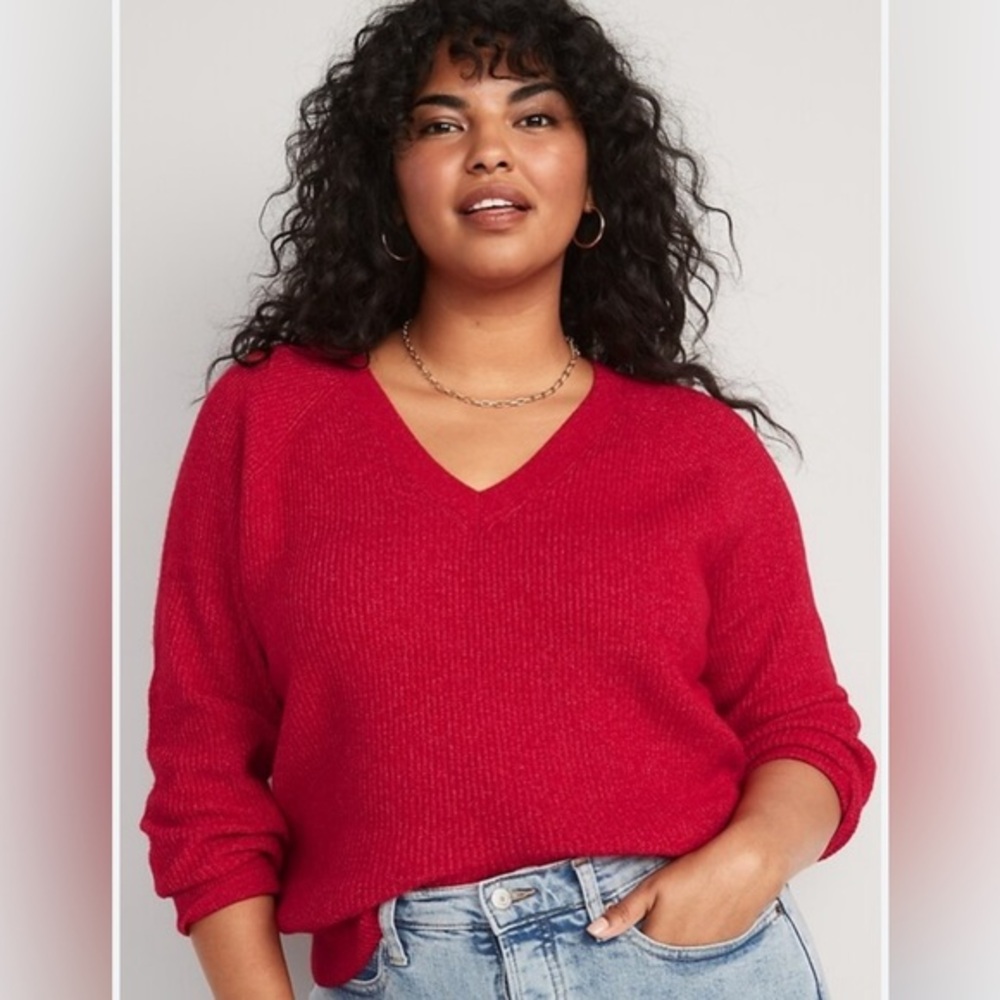 V-Neck Shaker-Stitch Cocoon Sweater size XXL